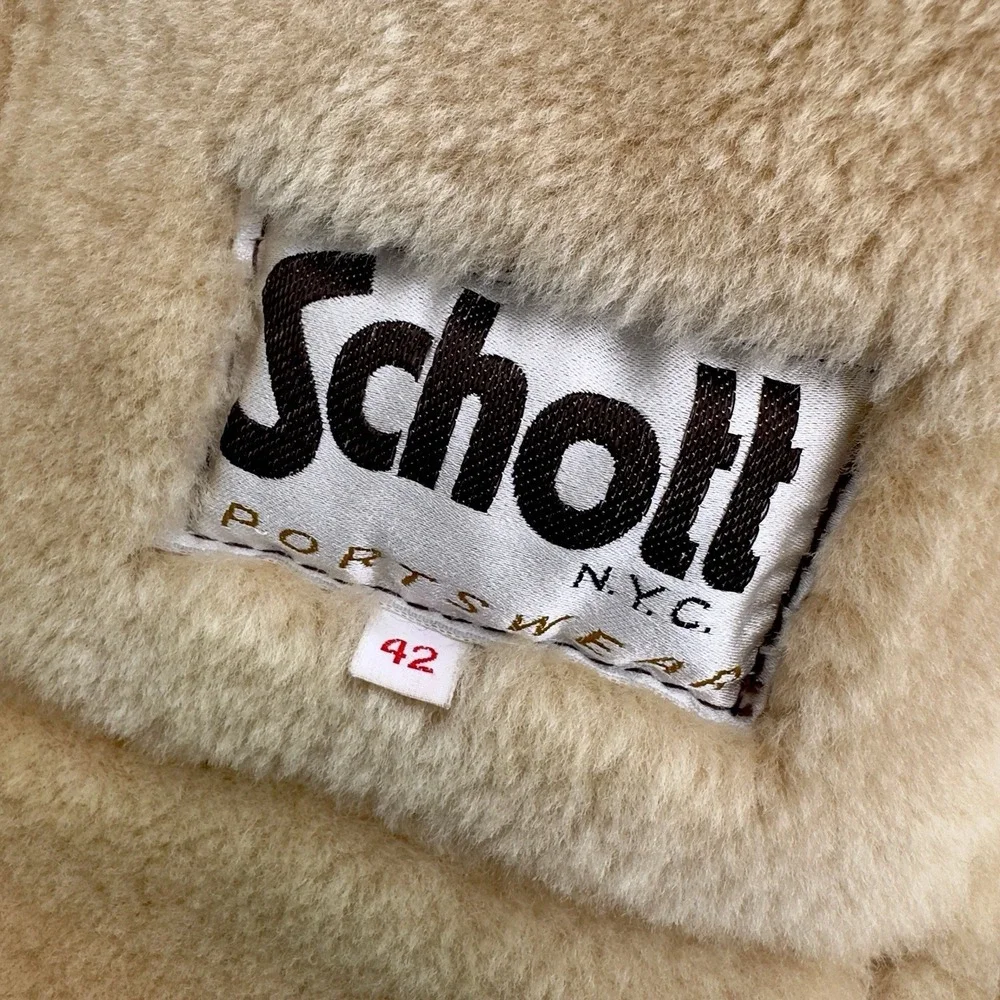 VTG 1980s Schott Vest Mouton Leather Shearling Sheepskin Brown Mens Size 42 USA
